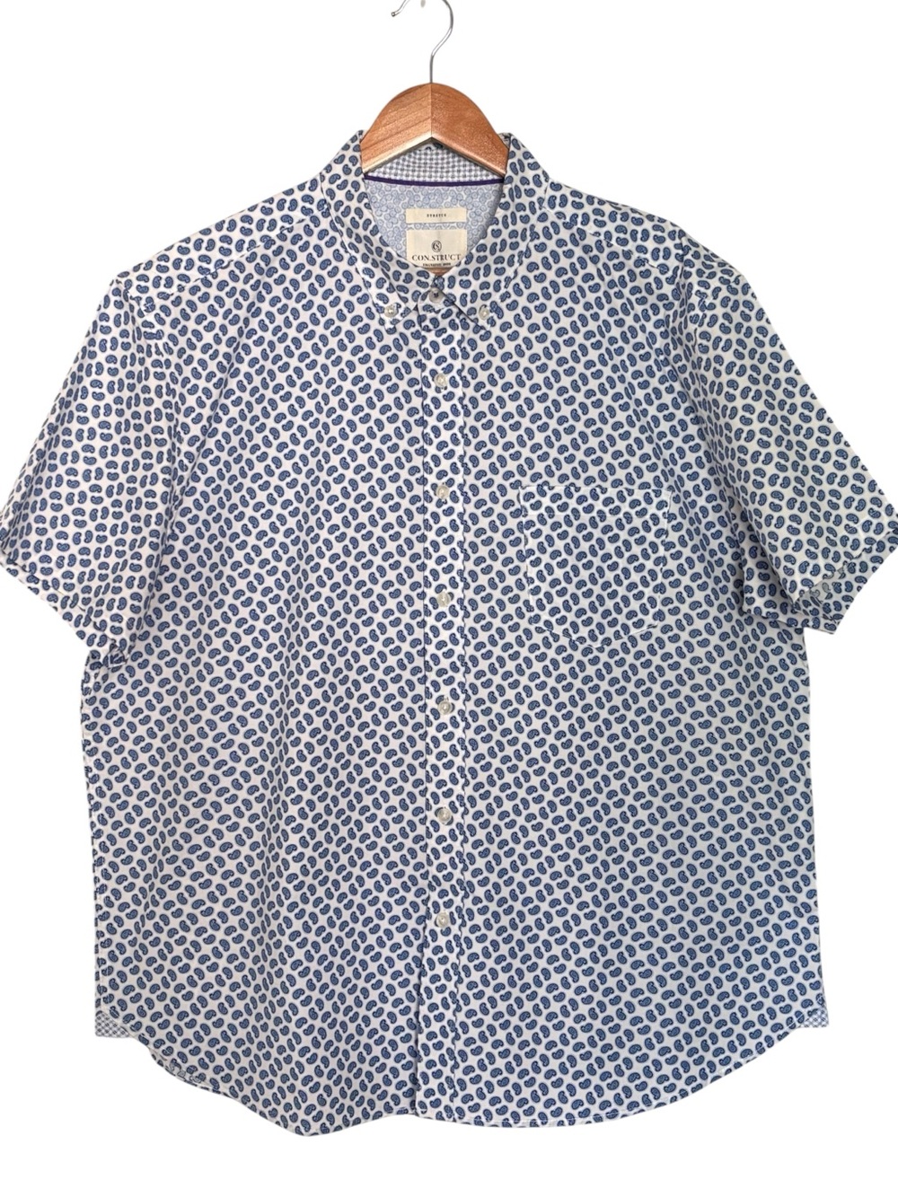 Con.Struct Short Sleeve Blue Paisley Print Men's Button Down Shirt - Xl